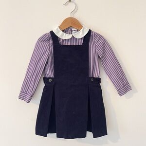 RALPH LAUREN Navy Corduroy Pinafore Jumper & Amethyst Peter Pan Collar Blouse